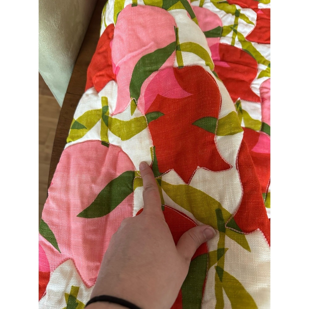 Vtg 70s Mid Century Nettle Creek Pink Red Tulips Bedspread W Tags 107x96 - Picture 9 of 13
